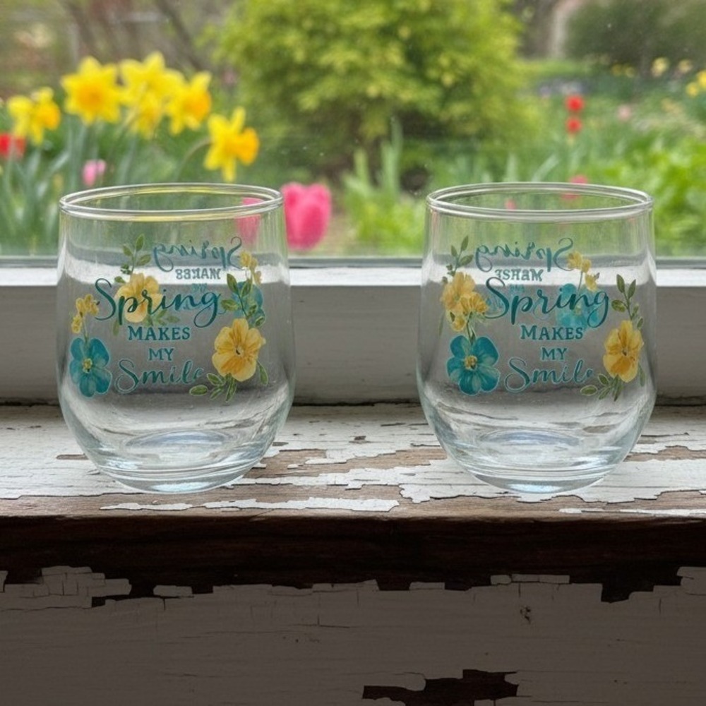 Spring Makes Me Smile Lowball Tumblers, Set of 2, Inspirational Rocks Glasses
